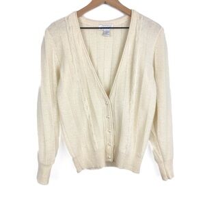 Vintage Lord & Taylor Lambswool Rabbit Hair Cardigan Ivory Quiet Luxury - Size S
